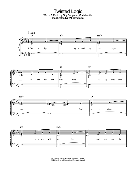 Preview Coldplay Twisted Logic Rock sheet music, notes and chords for Easy Piano, SKU: 32733 sheet music, piano notes, chords, guitar tabs, score, transpose, transcribe, how to play, guide, download, learn, tutorial, progression, song, artist, awards, billboard, mtv, vh1, tour, single, album, release