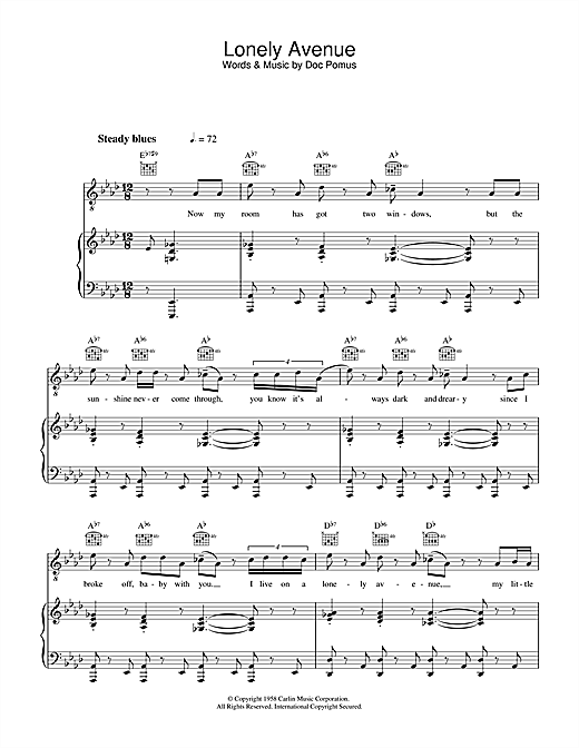 Preview Ray Charles Lonely Avenue Soul sheet music, notes and chords for Piano, Vocal & Guitar, SKU: 32735 sheet music, piano notes, chords, guitar tabs, score, transpose, transcribe, how to play, guide, download, learn, tutorial, progression, song, artist, awards, billboard, mtv, vh1, tour, single, album, release