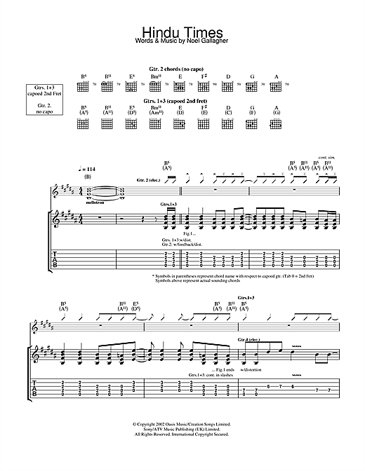 Preview Oasis The Hindu Times Rock sheet music, notes and chords for Guitar Tab, SKU: 32738 sheet music, piano notes, chords, guitar tabs, score, transpose, transcribe, how to play, guide, download, learn, tutorial, progression, song, artist, awards, billboard, mtv, vh1, tour, single, album, release