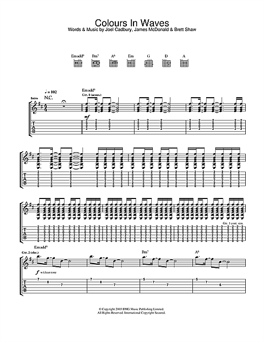 Preview South Colours In Waves Rock sheet music, notes and chords for Guitar Tab, SKU: 32739 sheet music, piano notes, chords, guitar tabs, score, transpose, transcribe, how to play, guide, download, learn, tutorial, progression, song, artist, awards, billboard, mtv, vh1, tour, single, album, release