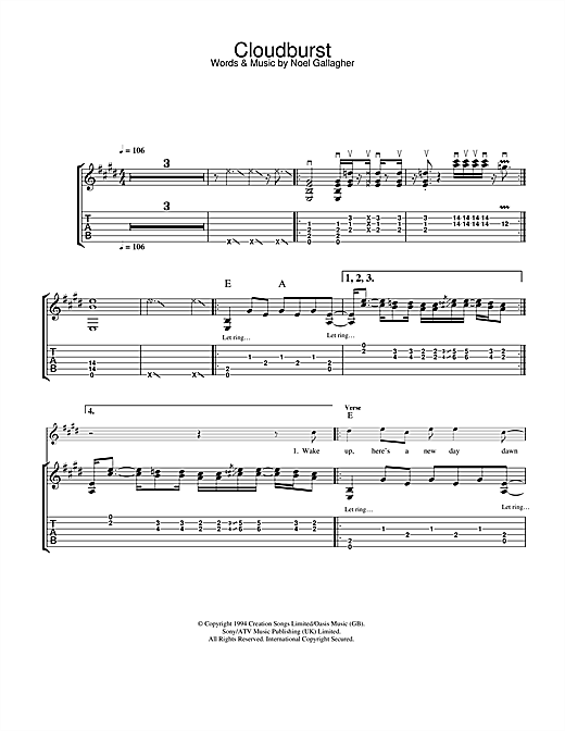Preview Oasis Cloudburst Rock sheet music, notes and chords for Guitar Tab, SKU: 32746 sheet music, piano notes, chords, guitar tabs, score, transpose, transcribe, how to play, guide, download, learn, tutorial, progression, song, artist, awards, billboard, mtv, vh1, tour, single, album, release