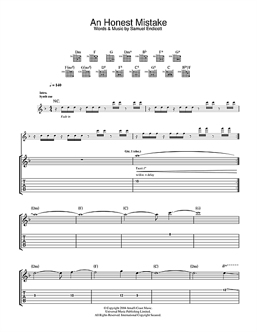 Preview The Bravery Honest Mistake Rock sheet music, notes and chords for Guitar Tab, SKU: 32753 sheet music, piano notes, chords, guitar tabs, score, transpose, transcribe, how to play, guide, download, learn, tutorial, progression, song, artist, awards, billboard, mtv, vh1, tour, single, album, release