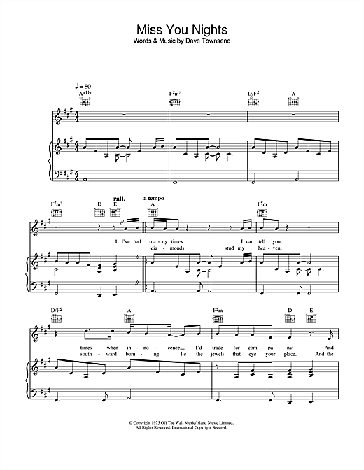Preview Westlife Miss You Nights Pop sheet music, notes and chords for Piano, Vocal & Guitar, SKU: 32763 sheet music, piano notes, chords, guitar tabs, score, transpose, transcribe, how to play, guide, download, learn, tutorial, progression, song, artist, awards, billboard, mtv, vh1, tour, single, album, release