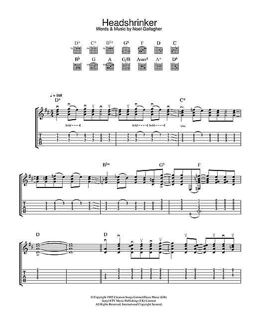 Preview Oasis Headshrinker Rock sheet music, notes and chords for Guitar Tab, SKU: 32778 sheet music, piano notes, chords, guitar tabs, score, transpose, transcribe, how to play, guide, download, learn, tutorial, progression, song, artist, awards, billboard, mtv, vh1, tour, single, album, release