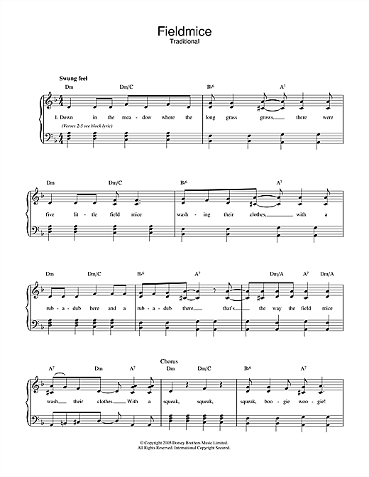 Preview Traditional Fieldmice Children sheet music, notes and chords for Piano & Vocal, SKU: 32793 sheet music, piano notes, chords, guitar tabs, score, transpose, transcribe, how to play, guide, download, learn, tutorial, progression, song, artist, awards, billboard, mtv, vh1, tour, single, album, release