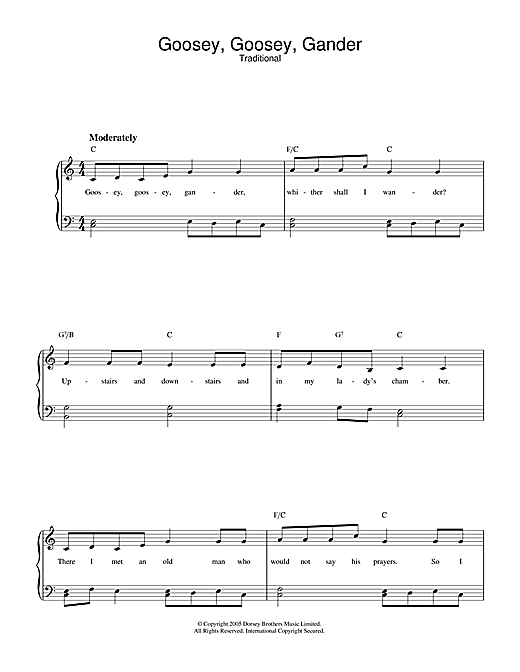 Preview Traditional Goosey Goosey Gander Children sheet music, notes and chords for Piano & Vocal, SKU: 32796 sheet music, piano notes, chords, guitar tabs, score, transpose, transcribe, how to play, guide, download, learn, tutorial, progression, song, artist, awards, billboard, mtv, vh1, tour, single, album, release