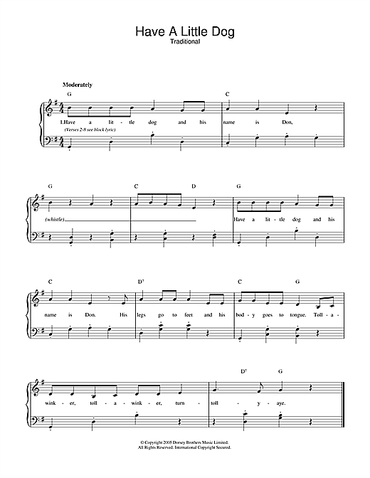 Preview Traditional Have A Little Dog Children sheet music, notes and chords for Piano & Vocal, SKU: 32798 sheet music, piano notes, chords, guitar tabs, score, transpose, transcribe, how to play, guide, download, learn, tutorial, progression, song, artist, awards, billboard, mtv, vh1, tour, single, album, release