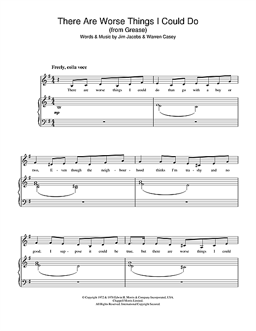Preview Stockard Channing There Are Worse Things I Could Do (from Grease) Musicals sheet music, notes and chords for Piano & Vocal, SKU: 32801 sheet music, piano notes, chords, guitar tabs, score, transpose, transcribe, how to play, guide, download, learn, tutorial, progression, song, artist, awards, billboard, mtv, vh1, tour, single, album, release