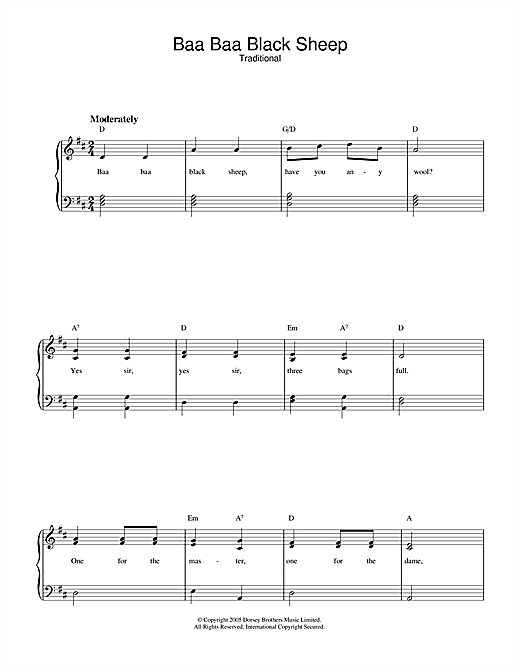 Preview Traditional Baa Baa Black Sheep Children sheet music, notes and chords for Piano & Vocal, SKU: 32803 sheet music, piano notes, chords, guitar tabs, score, transpose, transcribe, how to play, guide, download, learn, tutorial, progression, song, artist, awards, billboard, mtv, vh1, tour, single, album, release