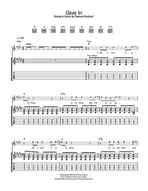 Preview The Bravery Give In Rock sheet music, notes and chords for Guitar Tab, SKU: 32832 sheet music, piano notes, chords, guitar tabs, score, transpose, transcribe, how to play, guide, download, learn, tutorial, progression, song, artist, awards, billboard, mtv, vh1, tour, single, album, release