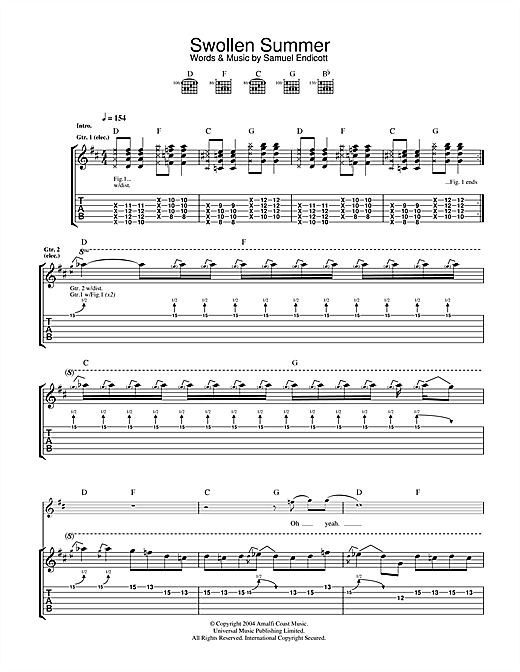 Preview The Bravery Swollen Summer Rock sheet music, notes and chords for Guitar Tab, SKU: 32836 sheet music, piano notes, chords, guitar tabs, score, transpose, transcribe, how to play, guide, download, learn, tutorial, progression, song, artist, awards, billboard, mtv, vh1, tour, single, album, release