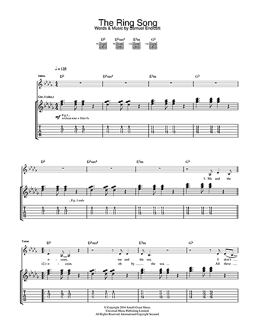 Preview The Bravery The Ring Song Rock sheet music, notes and chords for Guitar Tab, SKU: 32838 sheet music, piano notes, chords, guitar tabs, score, transpose, transcribe, how to play, guide, download, learn, tutorial, progression, song, artist, awards, billboard, mtv, vh1, tour, single, album, release