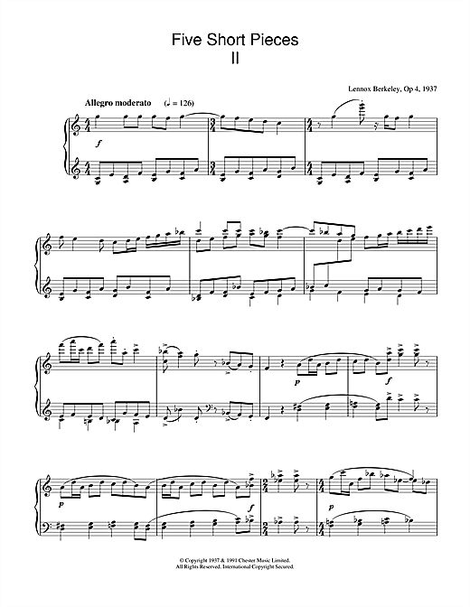 Preview Lennox Berkeley Five Short Pieces, No.2, Op.4 Classical sheet music, notes and chords for Piano, SKU: 32843 sheet music, piano notes, chords, guitar tabs, score, transpose, transcribe, how to play, guide, download, learn, tutorial, progression, song, artist, awards, billboard, mtv, vh1, tour, single, album, release