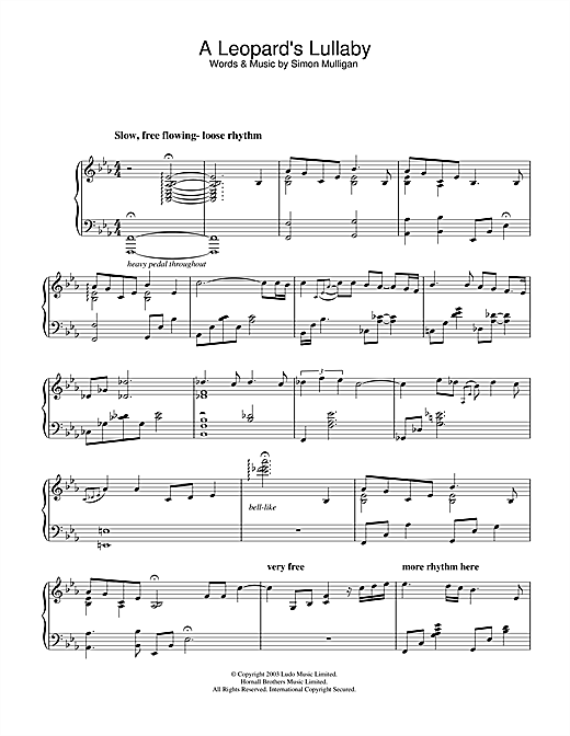 Preview Simon Mulligan A Leopard's Lullaby Classical sheet music, notes and chords for Piano, SKU: 32860 sheet music, piano notes, chords, guitar tabs, score, transpose, transcribe, how to play, guide, download, learn, tutorial, progression, song, artist, awards, billboard, mtv, vh1, tour, single, album, release