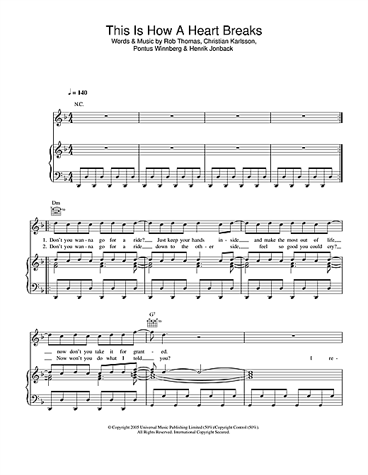 Preview Rob Thomas This Is How A Heart Breaks Pop sheet music, notes and chords for Piano, Vocal & Guitar (Right-Hand Melody), SKU: 32864 sheet music, piano notes, chords, guitar tabs, score, transpose, transcribe, how to play, guide, download, learn, tutorial, progression, song, artist, awards, billboard, mtv, vh1, tour, single, album, release