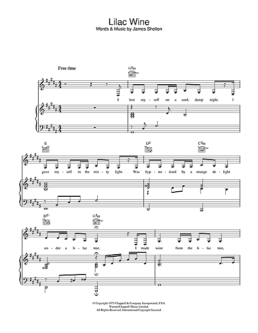 Preview Katie Melua Lilac Wine Pop sheet music, notes and chords for Piano, Vocal & Guitar, SKU: 32867 sheet music, piano notes, chords, guitar tabs, score, transpose, transcribe, how to play, guide, download, learn, tutorial, progression, song, artist, awards, billboard, mtv, vh1, tour, single, album, release