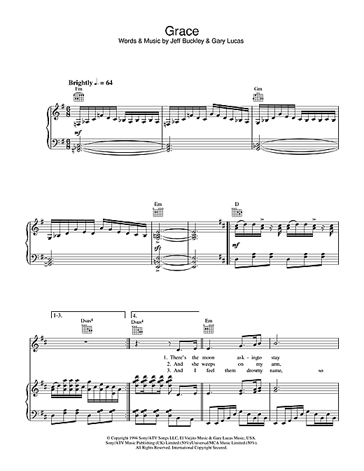 Preview Jeff Buckley Grace Rock sheet music, notes and chords for Piano, Vocal & Guitar (Right-Hand Melody), SKU: 32869 sheet music, piano notes, chords, guitar tabs, score, transpose, transcribe, how to play, guide, download, learn, tutorial, progression, song, artist, awards, billboard, mtv, vh1, tour, single, album, release