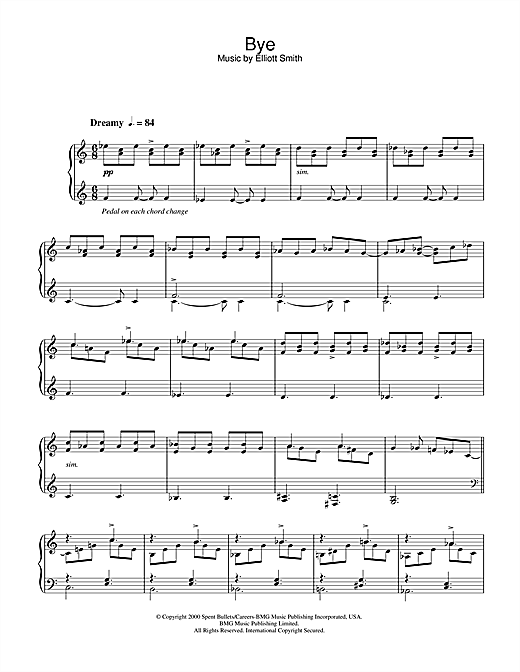 Preview Elliott Smith Bye Easy Listening sheet music, notes and chords for Piano, SKU: 32897 sheet music, piano notes, chords, guitar tabs, score, transpose, transcribe, how to play, guide, download, learn, tutorial, progression, song, artist, awards, billboard, mtv, vh1, tour, single, album, release