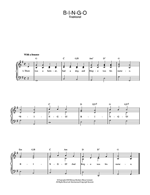 Preview Traditional B-I-N-G-O Children sheet music, notes and chords for Piano & Vocal, SKU: 32915 sheet music, piano notes, chords, guitar tabs, score, transpose, transcribe, how to play, guide, download, learn, tutorial, progression, song, artist, awards, billboard, mtv, vh1, tour, single, album, release