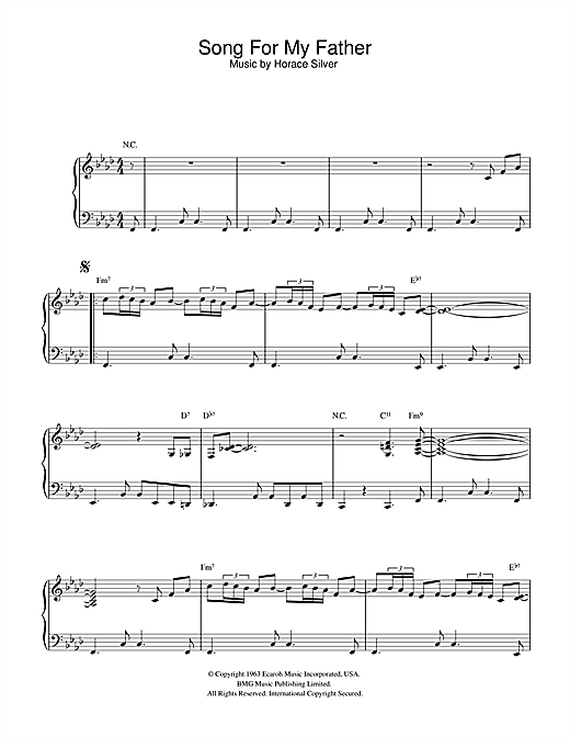 Preview Horace Silver Song For My Father Jazz sheet music, notes and chords for Piano, SKU: 32919 sheet music, piano notes, chords, guitar tabs, score, transpose, transcribe, how to play, guide, download, learn, tutorial, progression, song, artist, awards, billboard, mtv, vh1, tour, single, album, release