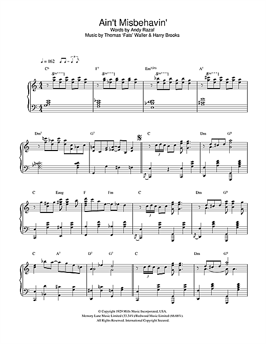 Preview Fats Waller Ain't Misbehavin' Jazz sheet music, notes and chords for Piano, SKU: 32920 sheet music, piano notes, chords, guitar tabs, score, transpose, transcribe, how to play, guide, download, learn, tutorial, progression, song, artist, awards, billboard, mtv, vh1, tour, single, album, release