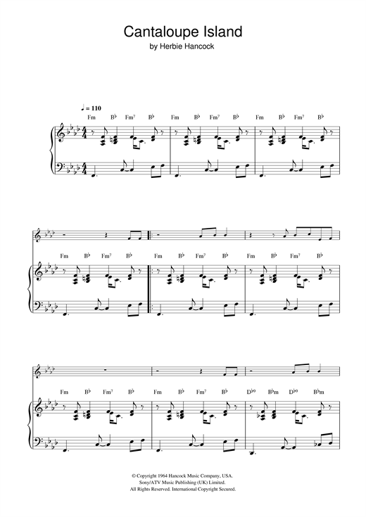 Preview Herbie Hancock Cantaloupe Island Jazz sheet music, notes and chords for Piano, SKU: 32921 sheet music, piano notes, chords, guitar tabs, score, transpose, transcribe, how to play, guide, download, learn, tutorial, progression, song, artist, awards, billboard, mtv, vh1, tour, single, album, release
