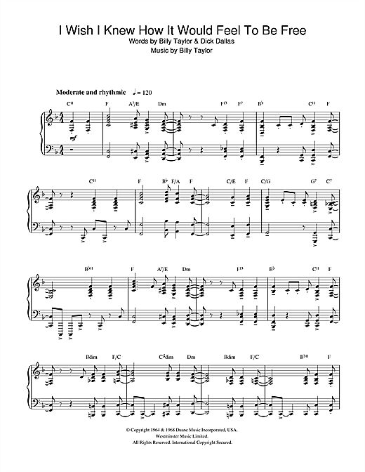Preview Billy Taylor I Wish I Knew How It Would Feel To Be Free Jazz sheet music, notes and chords for Piano, SKU: 32923 sheet music, piano notes, chords, guitar tabs, score, transpose, transcribe, how to play, guide, download, learn, tutorial, progression, song, artist, awards, billboard, mtv, vh1, tour, single, album, release
