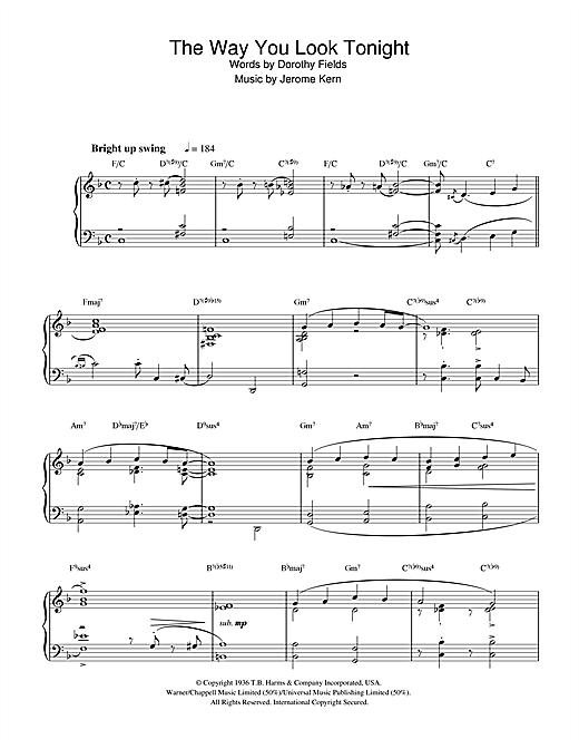 Preview Jerome Kern The Way You Look Tonight Jazz sheet music, notes and chords for Piano, SKU: 32928 sheet music, piano notes, chords, guitar tabs, score, transpose, transcribe, how to play, guide, download, learn, tutorial, progression, song, artist, awards, billboard, mtv, vh1, tour, single, album, release