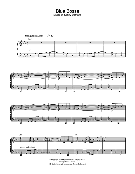 Preview Kenny Dorham Blue Bossa Jazz sheet music, notes and chords for Piano, SKU: 32933 sheet music, piano notes, chords, guitar tabs, score, transpose, transcribe, how to play, guide, download, learn, tutorial, progression, song, artist, awards, billboard, mtv, vh1, tour, single, album, release