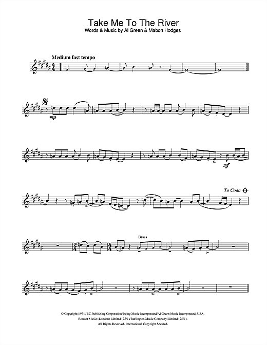 Preview Al Green Take Me To The River Soul sheet music, notes and chords for Alto Saxophone, SKU: 32938 sheet music, piano notes, chords, guitar tabs, score, transpose, transcribe, how to play, guide, download, learn, tutorial, progression, song, artist, awards, billboard, mtv, vh1, tour, single, album, release