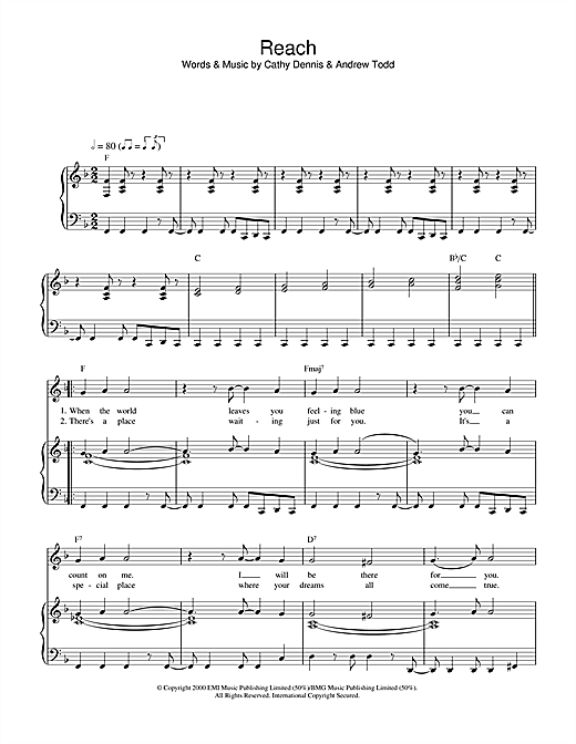 Preview S Club 7 Reach Pop sheet music, notes and chords for Piano & Vocal, SKU: 32947 sheet music, piano notes, chords, guitar tabs, score, transpose, transcribe, how to play, guide, download, learn, tutorial, progression, song, artist, awards, billboard, mtv, vh1, tour, single, album, release