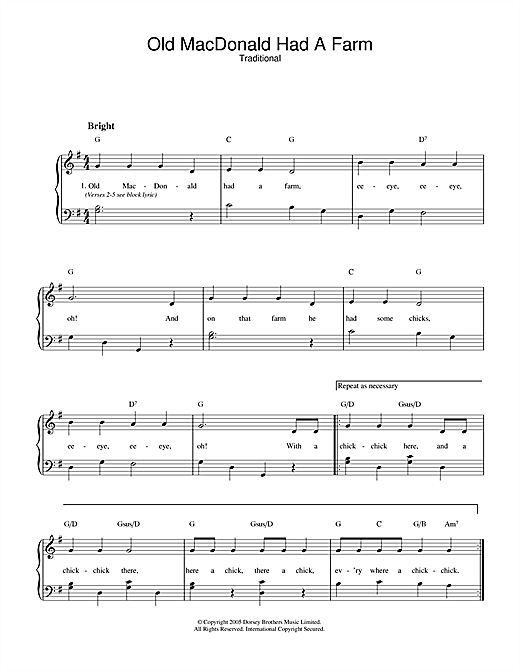 Preview Traditional Old MacDonald Had A Farm Children sheet music, notes and chords for Piano & Vocal, SKU: 32949 sheet music, piano notes, chords, guitar tabs, score, transpose, transcribe, how to play, guide, download, learn, tutorial, progression, song, artist, awards, billboard, mtv, vh1, tour, single, album, release