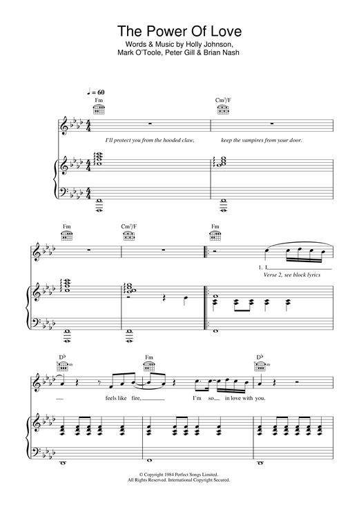 Preview Frankie Goes To Hollywood The Power Of Love Pop sheet music, notes and chords for Piano, Vocal & Guitar, SKU: 32954 sheet music, piano notes, chords, guitar tabs, score, transpose, transcribe, how to play, guide, download, learn, tutorial, progression, song, artist, awards, billboard, mtv, vh1, tour, single, album, release