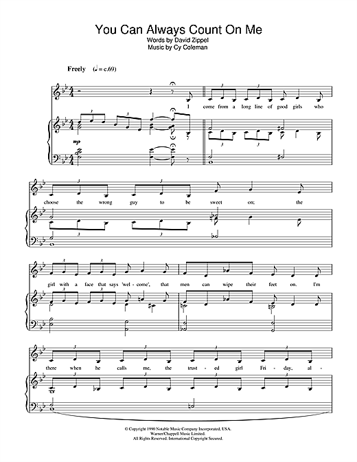 Preview Cy Coleman You Can Always Count On Me (from City Of Angels) Musicals sheet music, notes and chords for Piano & Vocal, SKU: 32972 sheet music, piano notes, chords, guitar tabs, score, transpose, transcribe, how to play, guide, download, learn, tutorial, progression, song, artist, awards, billboard, mtv, vh1, tour, single, album, release