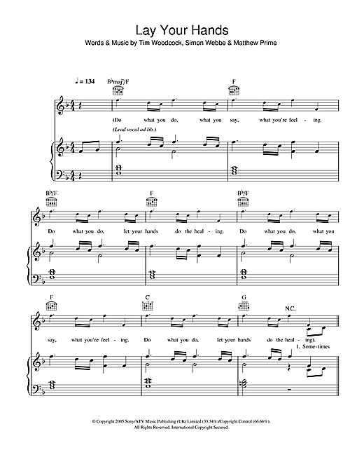 Preview Simon Webbe Lay Your Hands Pop sheet music, notes and chords for Piano, Vocal & Guitar (Right-Hand Melody), SKU: 32993 sheet music, piano notes, chords, guitar tabs, score, transpose, transcribe, how to play, guide, download, learn, tutorial, progression, song, artist, awards, billboard, mtv, vh1, tour, single, album, release