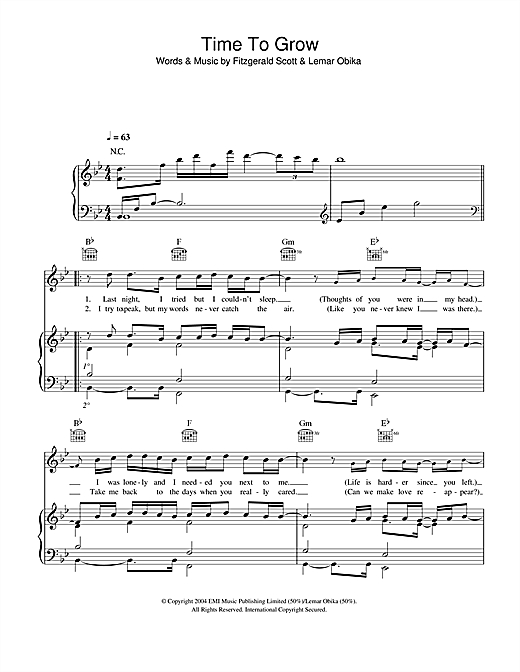 Preview Lemar Time To Grow R & B sheet music, notes and chords for Piano, Vocal & Guitar (Right-Hand Melody), SKU: 32994 sheet music, piano notes, chords, guitar tabs, score, transpose, transcribe, how to play, guide, download, learn, tutorial, progression, song, artist, awards, billboard, mtv, vh1, tour, single, album, release