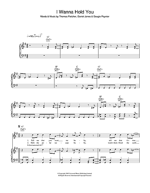 Preview McFly I Wanna Hold You Pop sheet music, notes and chords for Piano, Vocal & Guitar (Right-Hand Melody), SKU: 33005 sheet music, piano notes, chords, guitar tabs, score, transpose, transcribe, how to play, guide, download, learn, tutorial, progression, song, artist, awards, billboard, mtv, vh1, tour, single, album, release