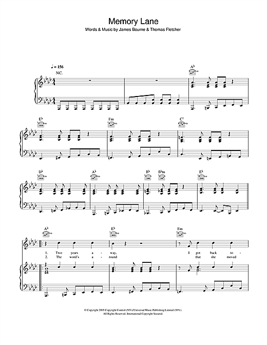 Preview McFly Memory Lane Pop sheet music, notes and chords for Piano, Vocal & Guitar (Right-Hand Melody), SKU: 33011 sheet music, piano notes, chords, guitar tabs, score, transpose, transcribe, how to play, guide, download, learn, tutorial, progression, song, artist, awards, billboard, mtv, vh1, tour, single, album, release