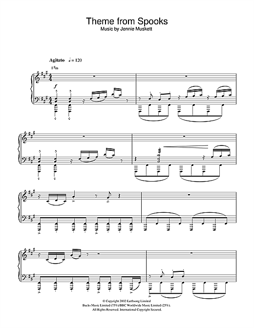 Preview Jennie Muskett Theme from Spooks Film and TV sheet music, notes and chords for Piano, SKU: 33024 sheet music, piano notes, chords, guitar tabs, score, transpose, transcribe, how to play, guide, download, learn, tutorial, progression, song, artist, awards, billboard, mtv, vh1, tour, single, album, release