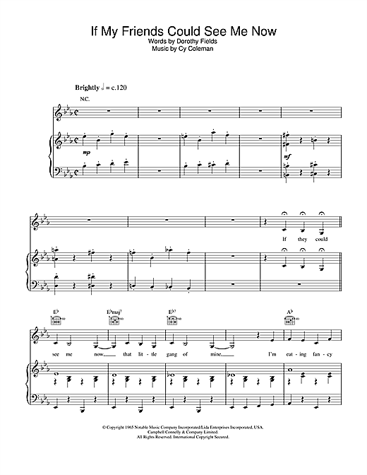 Preview Dorothy Fields If My Friends Could See Me Now (from Sweet Charity) Musicals sheet music, notes and chords for Piano, Vocal & Guitar, SKU: 33038 sheet music, piano notes, chords, guitar tabs, score, transpose, transcribe, how to play, guide, download, learn, tutorial, progression, song, artist, awards, billboard, mtv, vh1, tour, single, album, release
