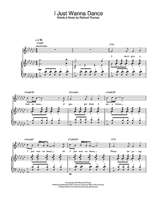 Preview Richard Thomas I Just Wanna Dance (from Jerry Springer The Opera) Musicals sheet music, notes and chords for Piano, Vocal & Guitar, SKU: 33042 sheet music, piano notes, chords, guitar tabs, score, transpose, transcribe, how to play, guide, download, learn, tutorial, progression, song, artist, awards, billboard, mtv, vh1, tour, single, album, release