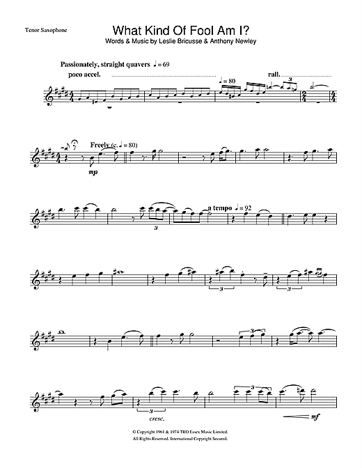 Preview Frank Sinatra What Kind Of Fool Am I Jazz sheet music, notes and chords for Tenor Saxophone, SKU: 33056 sheet music, piano notes, chords, guitar tabs, score, transpose, transcribe, how to play, guide, download, learn, tutorial, progression, song, artist, awards, billboard, mtv, vh1, tour, single, album, release