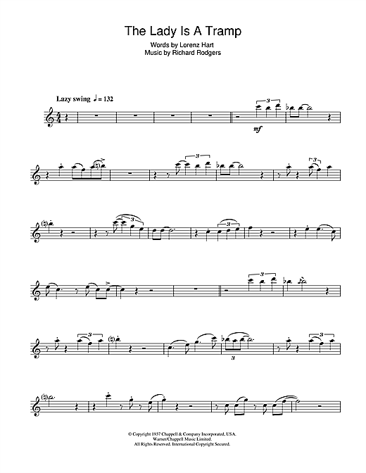 Preview Frank Sinatra The Lady Is A Tramp Jazz sheet music, notes and chords for Tenor Saxophone, SKU: 33058 sheet music, piano notes, chords, guitar tabs, score, transpose, transcribe, how to play, guide, download, learn, tutorial, progression, song, artist, awards, billboard, mtv, vh1, tour, single, album, release