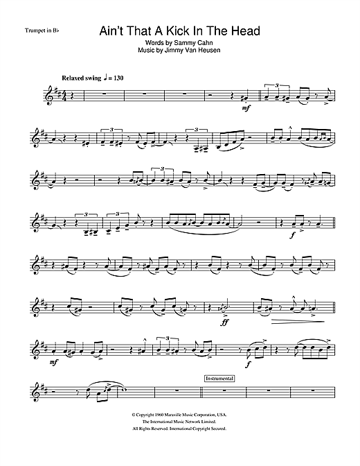 Preview Frank Sinatra Ain't That A Kick In The Head Jazz sheet music, notes and chords for Trumpet, SKU: 33062 sheet music, piano notes, chords, guitar tabs, score, transpose, transcribe, how to play, guide, download, learn, tutorial, progression, song, artist, awards, billboard, mtv, vh1, tour, single, album, release