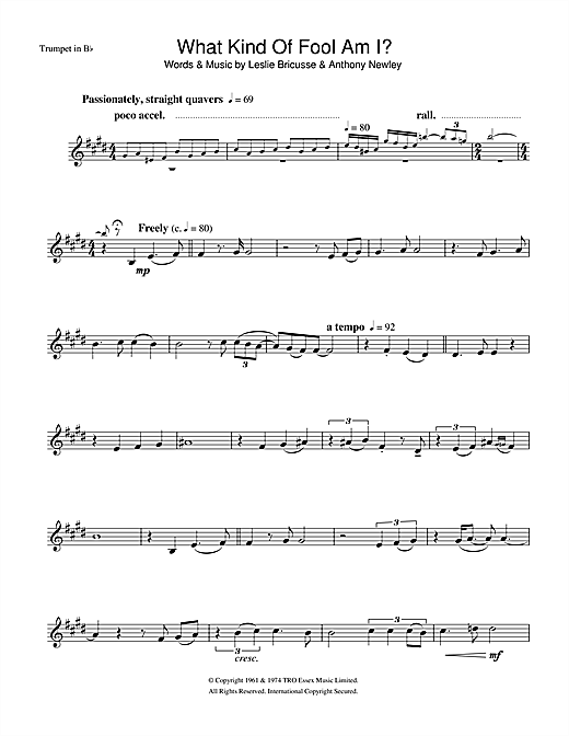 Preview Frank Sinatra What Kind Of Fool Am I Jazz sheet music, notes and chords for Trumpet, SKU: 33067 sheet music, piano notes, chords, guitar tabs, score, transpose, transcribe, how to play, guide, download, learn, tutorial, progression, song, artist, awards, billboard, mtv, vh1, tour, single, album, release