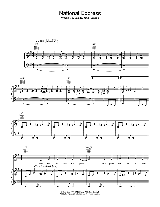 Preview The Divine Comedy National Express Pop sheet music, notes and chords for Piano, Vocal & Guitar, SKU: 33072 sheet music, piano notes, chords, guitar tabs, score, transpose, transcribe, how to play, guide, download, learn, tutorial, progression, song, artist, awards, billboard, mtv, vh1, tour, single, album, release