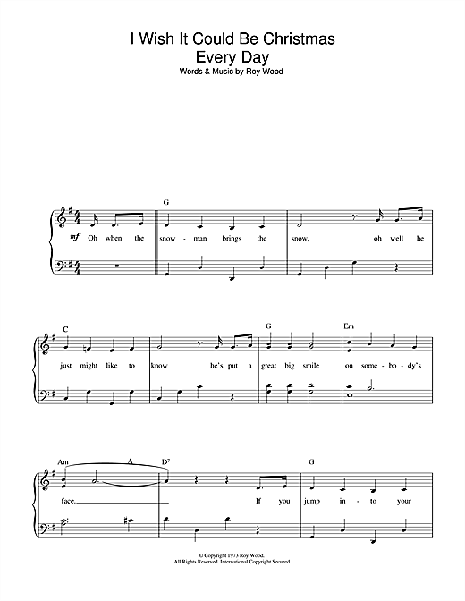 Preview Wizzard I Wish It Could Be Christmas Every Day Pop sheet music, notes and chords for Easy Piano, SKU: 33074 sheet music, piano notes, chords, guitar tabs, score, transpose, transcribe, how to play, guide, download, learn, tutorial, progression, song, artist, awards, billboard, mtv, vh1, tour, single, album, release