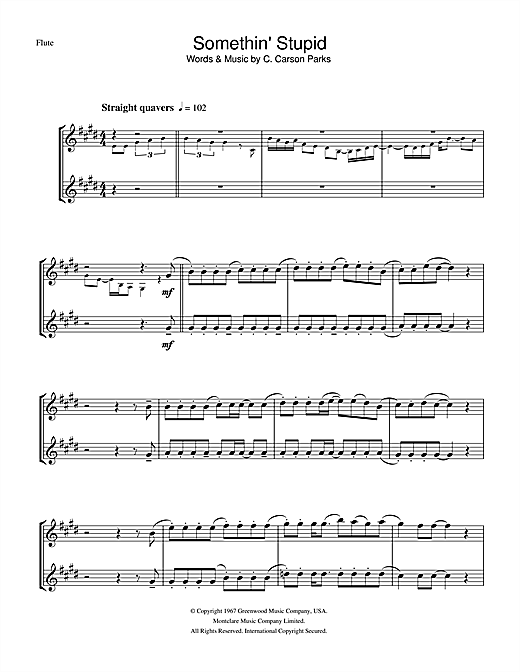 Preview Frank Sinatra Somethin' Stupid Jazz sheet music, notes and chords for Flute, SKU: 33076 sheet music, piano notes, chords, guitar tabs, score, transpose, transcribe, how to play, guide, download, learn, tutorial, progression, song, artist, awards, billboard, mtv, vh1, tour, single, album, release