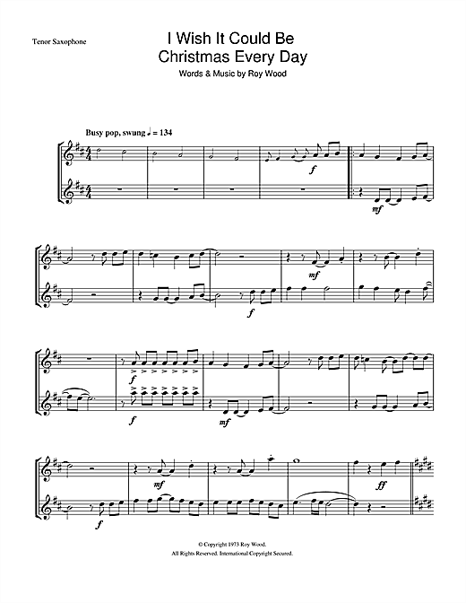 Preview Wizzard I Wish It Could Be Christmas Every Day Pop sheet music, notes and chords for Tenor Saxophone, SKU: 33081 sheet music, piano notes, chords, guitar tabs, score, transpose, transcribe, how to play, guide, download, learn, tutorial, progression, song, artist, awards, billboard, mtv, vh1, tour, single, album, release