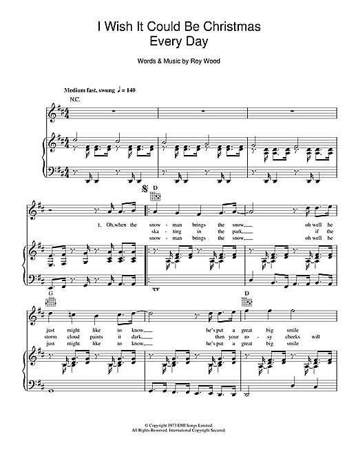 Preview Wizzard I Wish It Could Be Christmas Every Day Pop sheet music, notes and chords for Piano, Vocal & Guitar, SKU: 33083 sheet music, piano notes, chords, guitar tabs, score, transpose, transcribe, how to play, guide, download, learn, tutorial, progression, song, artist, awards, billboard, mtv, vh1, tour, single, album, release